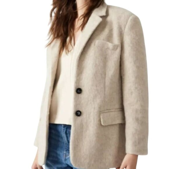 Steve Madden Nana Blazer Jacket Neutral Wool Blend Patch Pockets Size XS - Picture 4 of 12